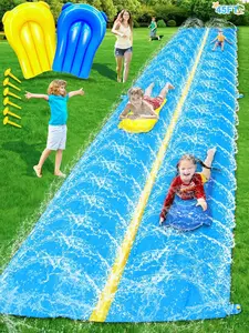 45Ft Huge Slip and Water Slide with Sprinkler, Heavy Duty Lawn Waterslide for Kids Adults, Extra Long Double Lane Water Toys n Slides with 2 Bodyboards Backyard Lawn Summer Outdoor Water Toys