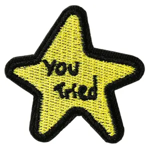 You Tried Star Pattern Patch, Funny Morale Patch with Hook and Loop, Small Yellow Embroidered Geometric Embroidery Design Tactical Patch for Backpacks, Dog Harnesses, Army Vests, Gym Bags, Hats, Helmets