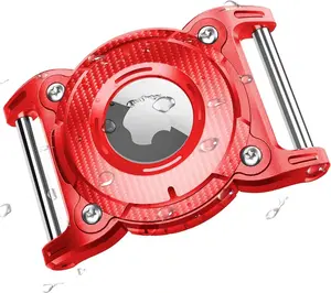 ONEONTA Airtag Dog Collar Holder | Airtag Dog Waterproof - Airtag Holder for Dog Collar with Removable Metal Loop, Sturdy TPU, Lightweight, Compact Size, Fits 1" Width Collar, Red ONEONTA