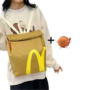 McDonald's Funny Backpack Classic Large Capacity Paper Bag Cute Shoulder Bag Casual Canvas Backpack Notebook Bag
