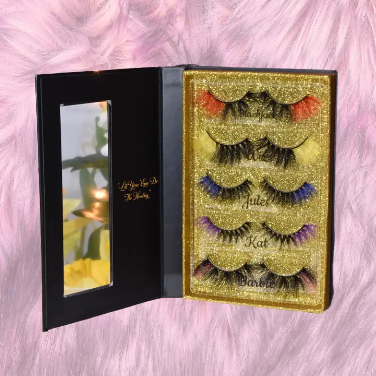Rainbow Party Pack 5pc Ombre Variety Color Eyelash Strips Cat-eye Style 15mm-17mm Makeup Cosmetic | Perfect Halloween Lashes Colorful