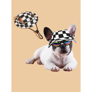 Cute Polyester Windproof Sun Hat, Ear-Exposed Design, UV Protection, Adjustable Size, Suitable for Small Pets, Dog & Cat Use