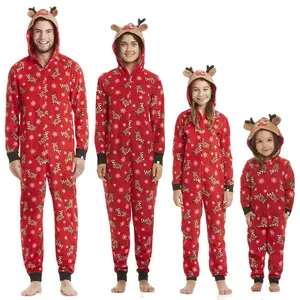 Family Matching Christmas Pajamas Set Mom Dad Kids Deer Hoodie Romper Jumpsuit for Sleepwear Nightwear