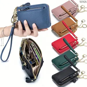 Zippered Card & Coin Wallet with Detachable Wrist Strap, Lychee Textured Mini Pouch for Women, Portable Daily Use Handbag