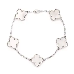 Pre-owned Van Cleef & Arpels Vintage Alhambra 5 Motifs Bracelet 18K White Gold and Mother of Pearl by Rebag