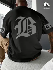 Unisex Gothic Style Lb Letter Print Loose Short Sleeve T-Shirt, American High Street Fashion, Summer Streetwear, Cotton Top