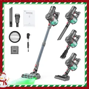 [SummerVibes]Intercleaner 20G Cordless Vacuum Cleaner Stick Design Self-Standing Green LED Headlight Anti-Tangle Brush for Pet Hair Carpets Hardwood Floors Ultra-Lightweight, with HEPA Filter Multi-Mode Dust Suction Machine, Floor Cleaning Tool
