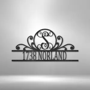 Scroll Personalized Family Initial Monogram Address Steel Metal Sign