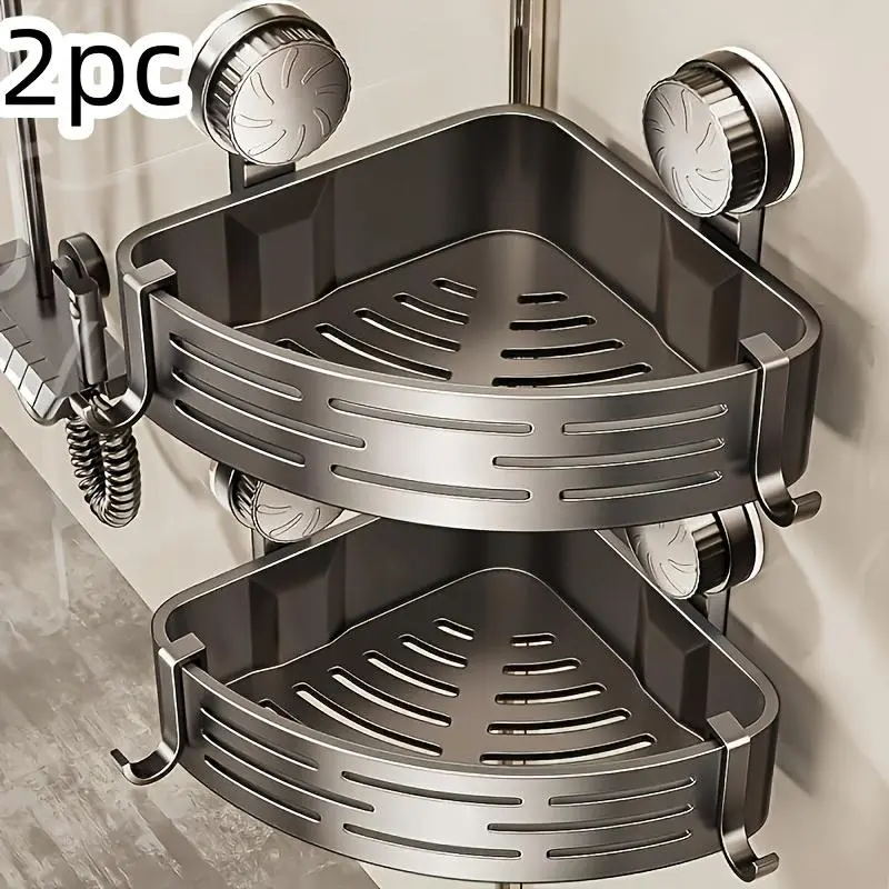 Bathroom Triangular Suction Cup Baskets, 2pcs/Set - Drill-Free Corner Mounting for Sink Storage and Toilet Organization