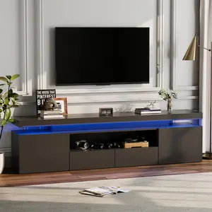 Modern High Gloss LED TV Stand for 75-85 Inch TVs – RGB Lighting – Glass Shelves – Built-in Power Outlets – Wide Compatibility – Easy Assembly – Entertainment Console for Living Room, Bedroom, Gaming Room