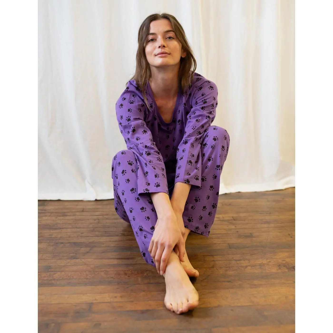 Women's Loose Fit Purple Paw Print Pajamas