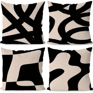 Black and Beige Pillow Cover Art for Sofa Home Living Room, Abstarct Art Throw Pillow Case 20x20 Set of 4 (Beige)