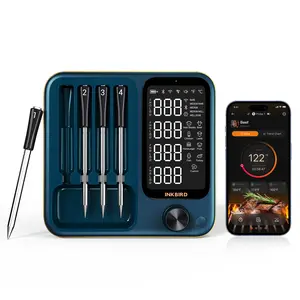 Mothersdaygift-Wireless meat thermometer with 4 probes; INKBIRD WiFi Digital Wireless Meat Thermometer, featuring 5 sensors, estimates cooking time, connects to Apple Watch, and is suitable for rotisserie, grills, and ovens summervibes