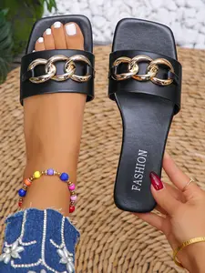 Women's Fashion Flat Sandals with Buckle Decoration, Summer Casual Shoes, Comfortable and Stylish, Perfect for Daily Wear, Buckle Decorated Sandals
