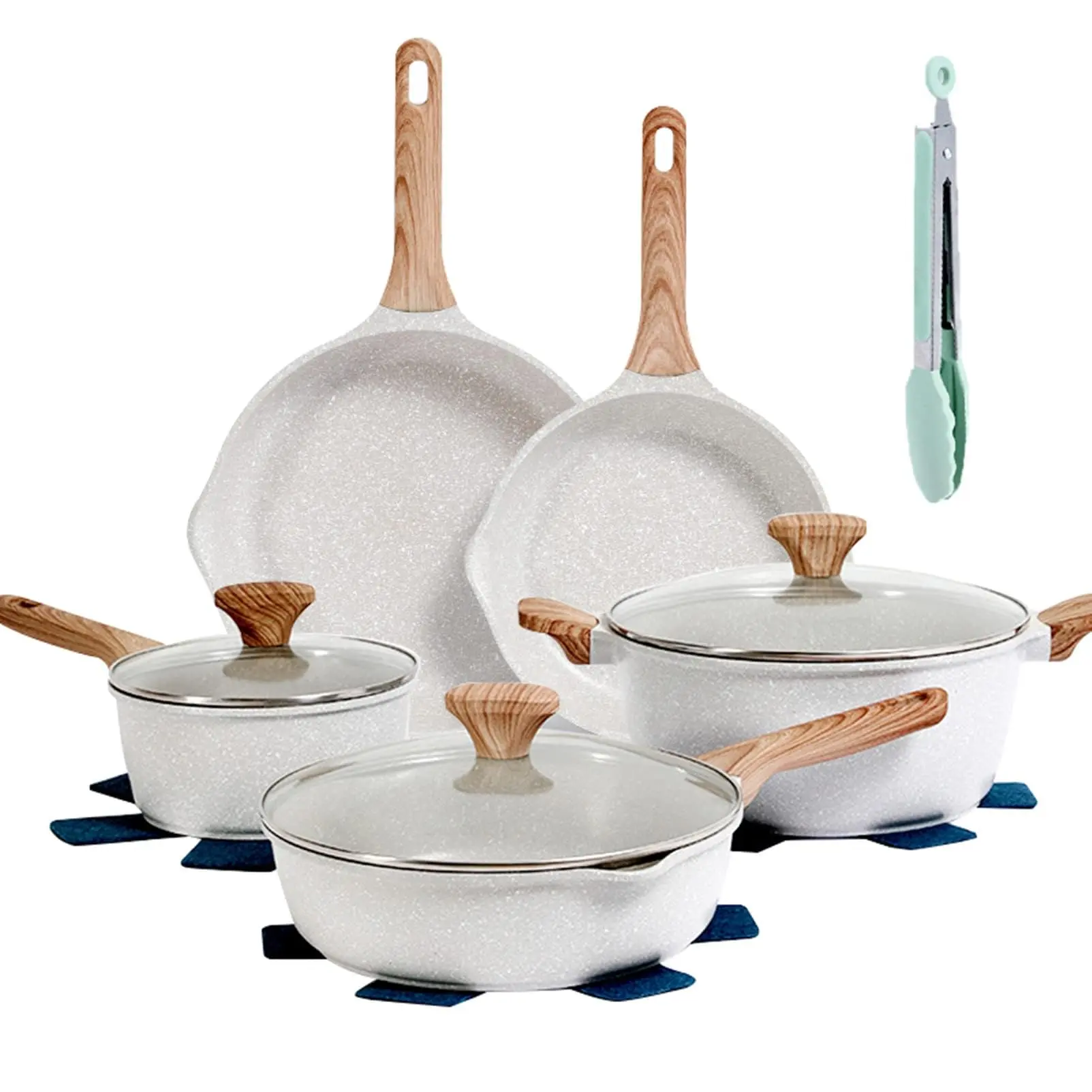 KOLEX Nonstick Cookware Sets,12-Piece Kitchenware Pots and Pans Set Granite Coating,Includes Frying Pans,Deep Frying pans,Stockpots And Cooking Tools,Suitable For All Stove,100% PFOA Free.