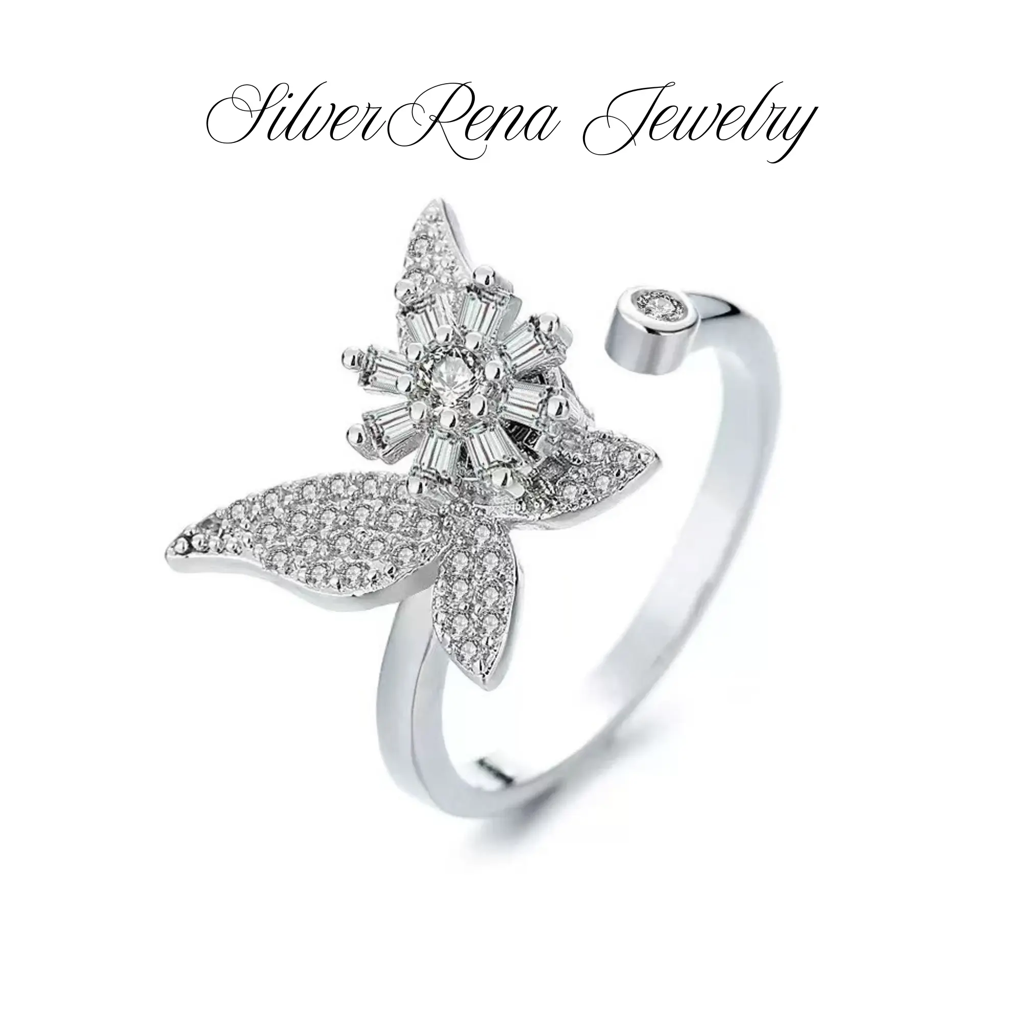 Elegant Butterfly & Sunflower Fidget Ring Jewelry for Women, Adjustable Open Ring with Rotatable Design, Elegant and Trendy Hypollargenic Sterling Silver Jewelry Gift for Her,  Birthday Valentine's Day Gift, Daily Wear Jewelry