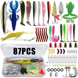 Fishing Lure Set, Crank Bait, Rotary Soft Plastic Worm Triple Hook Fish Hooks Lead Pendant Accessories, Durable Fishing Gear Kit, Artificial Fishing Lure