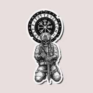 Viking Warrior Tactical Sticker, Norse Symbol Art Decal, Halloween Viking Skull Decor Gift, Modern Soldier Sticker for Laptop, Helmet, Car, Water Bottle, Laptop Water Bottle Decal Sticker