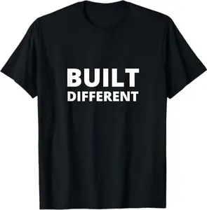 AmazingViews Built Different Unisex Adults T Shirt Black Small Classic Fit Modern Crew Neck Short Sleeve Top menswear Printed Digital Technology