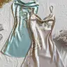 【Black Friday】Women's Floral-Print Silky Satin Cami Nightdress, Fitted Spaghetti-Strap Sleeveless Nightgown with Draped Neckline, Soft Comfortable Sleepwear and Loungewear