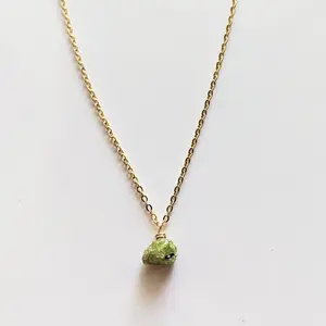 Raw Peridot Drop Necklace