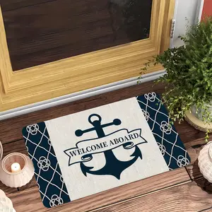 Welcome Aboard" Nautical-Themed Doormat - Machine Washable, Rectangular, Polyester Flannel,   Ideal for RVs, Lakeside Homes, and Coastal Decor, Outdoor/Indoor Use, Perfect for Entryway, Bathroom, or Living Room, Coastal Home Decor