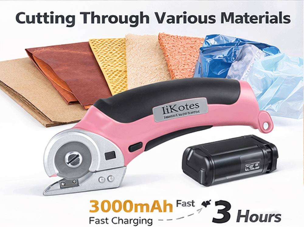 Cordless Electric Scissors, cardboard cutter Heavy Duty Cordless Shears with USB Rechargeable Battery 4V Safety Lock, Non-Slip Grip Cuts Denim, Wool, Leather, Carpet Cardboard, Plastic, 2000mAh, Pink