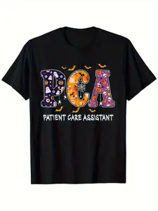 PCA Halloween Nurse PCA Cute Medical Staff Halloween Pattern T-Shirt Healthy T-Shirt 100% Cotton Gift for Men Women Mom and Dad and Friends Regular Size S-XXXL Black 180g Fabric We, Halloween, outdoor inspired, all-day comfort, for couples
