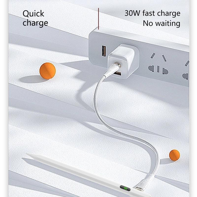 Stylus Pen for iPad 2018-2025, USB-C Fast Charging Pencil with LED Power Display Tilt Sensitivity for Apple iPad A16/11/10/9/8/7/6, Air 7/6/5/4/3/M3/M2, Pro 13"/12.9"/11"/M4, Mini 7/6/5, White