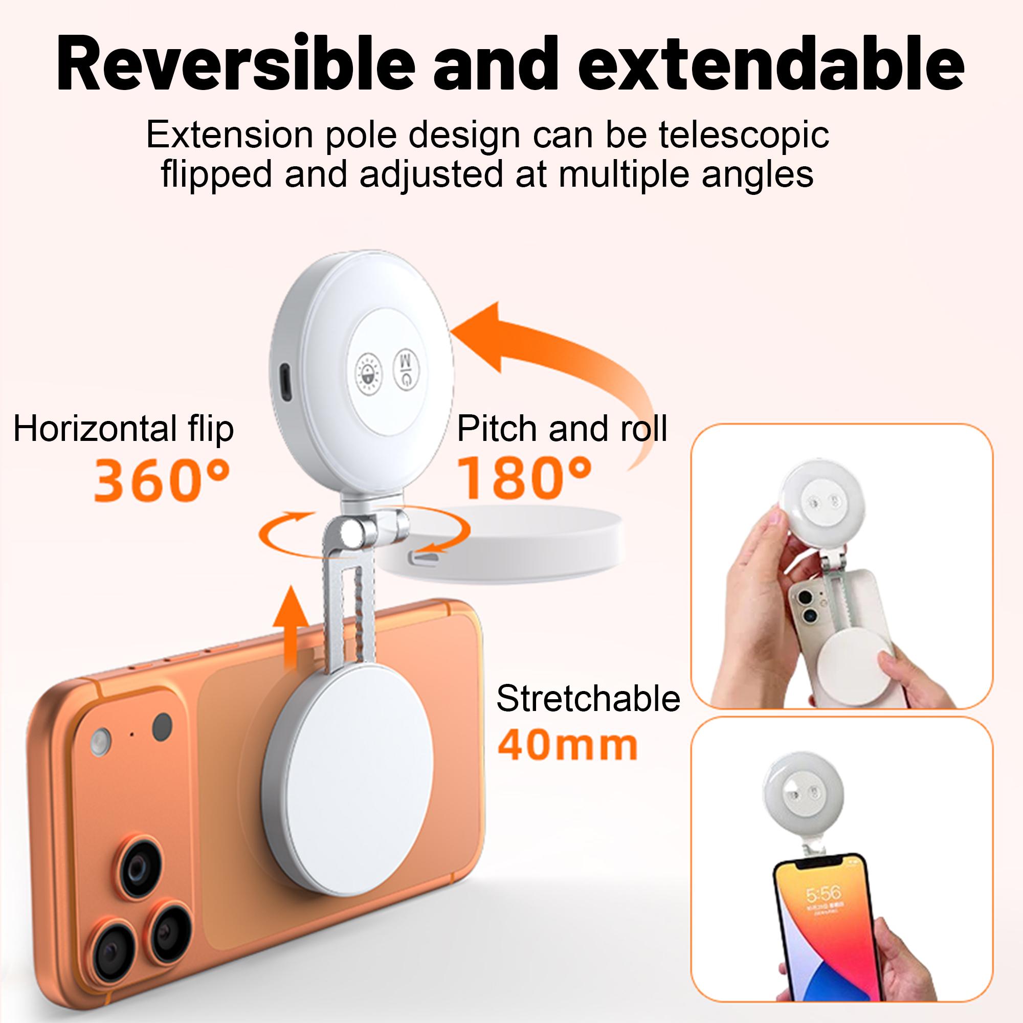 Magnetic Phone Fill Light, 360° Rotatable & 180° Tilt Rechargeable Selfie Light with 3 Light Modes, Portable Magsafe Beauty Ring Light for iPhone 12-17, Extendable Phone Stand for TikTok Live, Vlog, Makeup, Video Call, Photography Magnetic Phone Fill Light, 360° Rotatable & 180° Tilt Rechargeable Selfie Light with 3 Light Modes, Portable Magsafe Beauty Ring Light for iPhone 12-17, Extendable Phone Stand for TikTok Live, Vlog, Makeup, Video Call, Photography