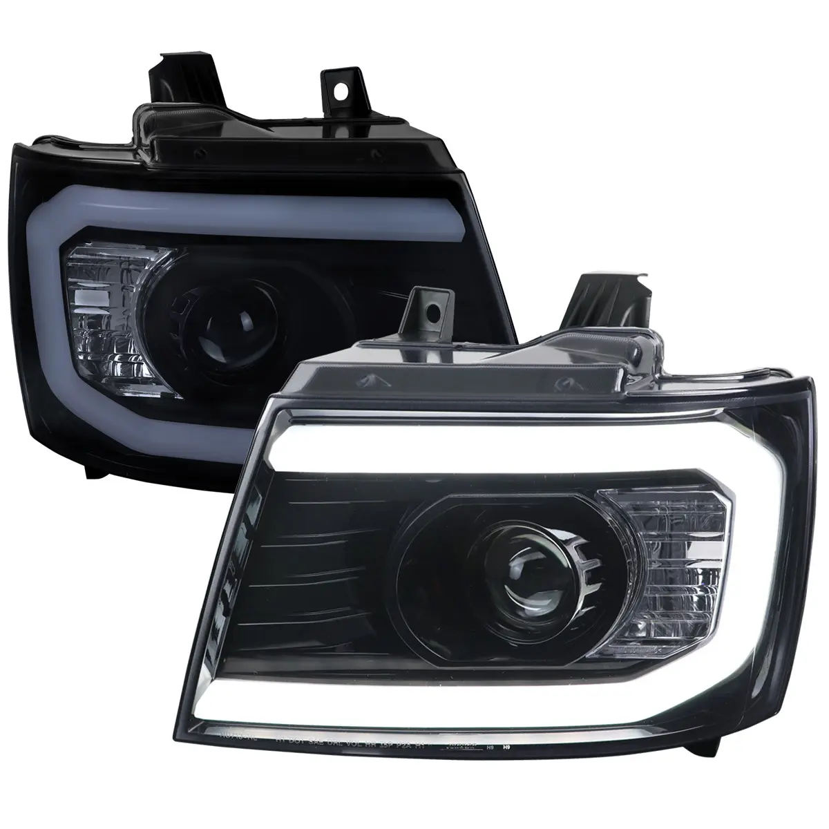 2007-2013 Chevrolet Avalanche/ 2007-2014 Tahoe Suburban LED C-Bar Projector Headlights (Glossy Black Housing/Smoked Lens)