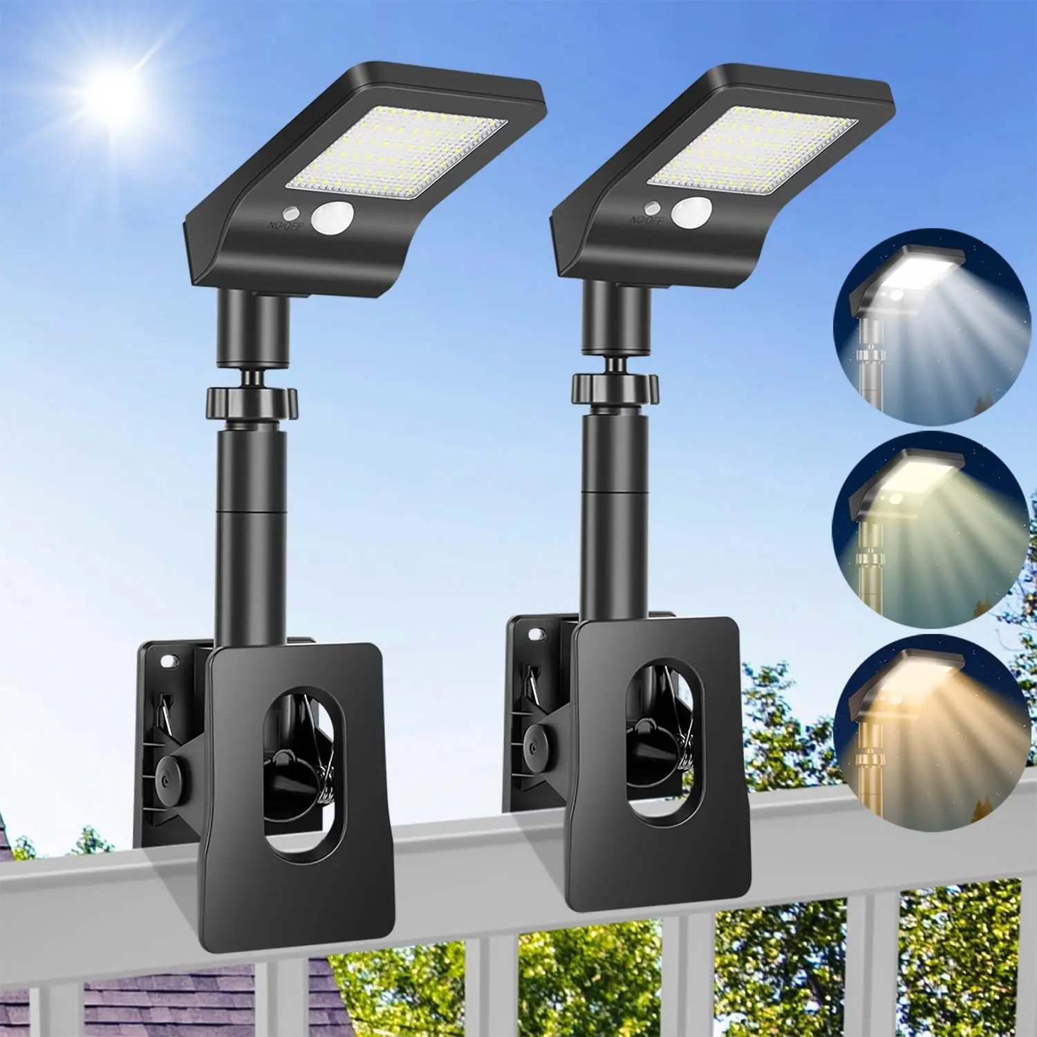 Clip On Solar Lights Outdoor, 1200mAh Solar Motion Sensor Clamp Light, 3 Modes 360° Adjustable Waterproof Fence Lights for Porch, Mailbox, Camping, Emergency, Security