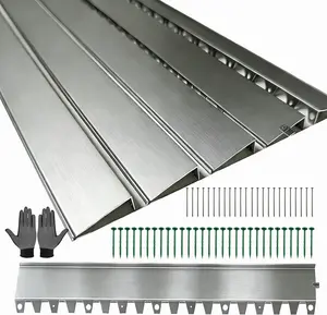 Stainless Steel Garden Edging, Metal Landscape Edging & Retaining Wall Panel, Cuttable & Bendable, Includes 54 Nails, Ideal for Courtyards/Flower Beds/Hard Surfaces (20 Feet/6-Piece/Silver-gray)