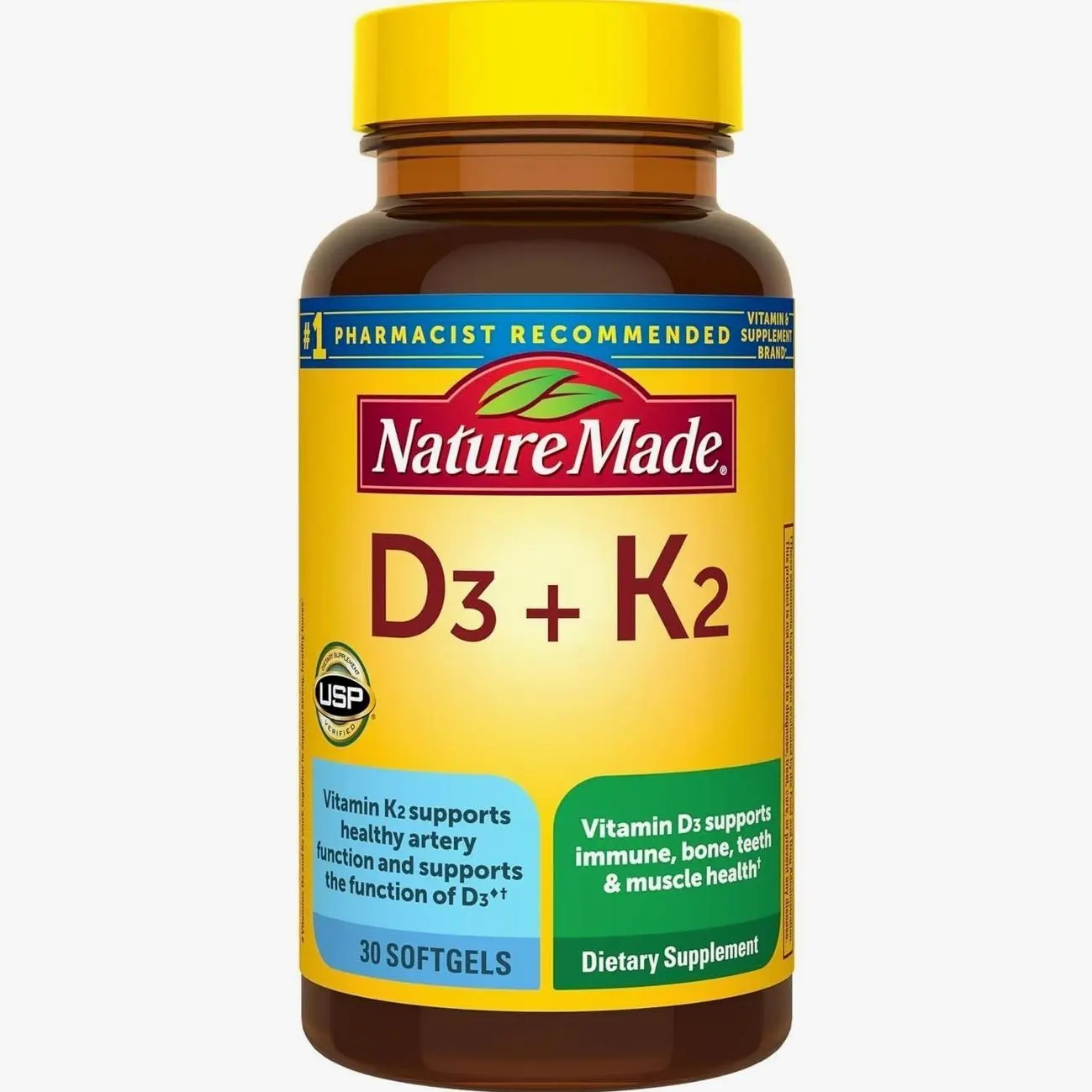Nature Made Vitamin D3 K2 Supplement, 30 Softgels | Vitamin D 5000 IU (125 mcg) for Immune, Bone, Teeth and Muscle Health Support, 30 Day Supply