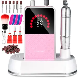 LIMEGIRL Portable Electric Nail Drill 50000RPM Professional forAcrylic Gel Dip Powder Nails with LED Display & 9 Bits forManicure Pedicure Nail Set Low Heat & Vibration Gifts for Women