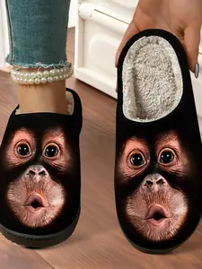 Animal Monkey Party Cotton Slippers Fashion Fluzzy Flurry 2025 2026 Fall & Winter New House Slippers Home Indoor Outdoor Comfortable Textile Shoes Rubber Sole Less Than Ankle Height