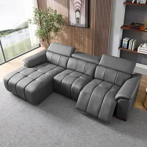 Wall-Hugger Reclining Sofa Modern Electric Control Genuine Leather L Shaped Couch with USB Port Headrest & Footrest for living  room Apartment Office