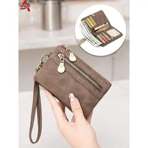 Women's Dual-Fold Wallet with Zipper Coin Pouch, Short Wristlet Purse, Casual Plain Design, Stylish Wallet for Travel, Christmas, Valentine's Day Gifts