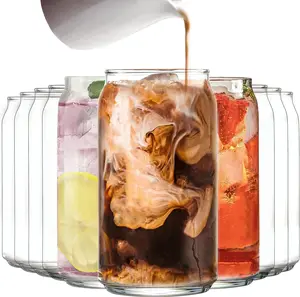 Le'raze Drinking Glasses Set of 10 - Can Shaped Glass Cups, 16oz Iced Tea/Coffee Glasses, Hurricane Tumbler Glass, Cocktail Whiskey Soda Clear Water Beer Glasses