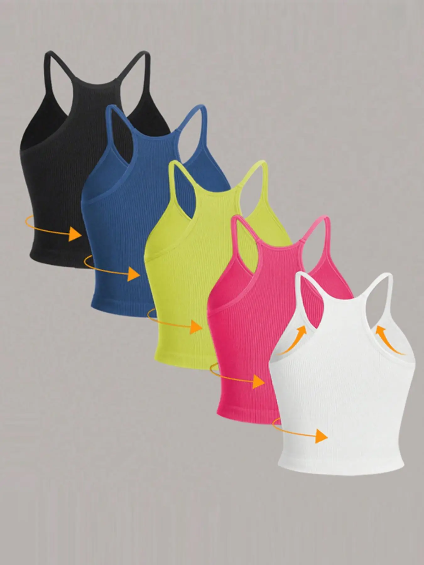 Women's Plain Round Neck Crop Sports Tennis Vests, Sporty Sleeveless Ribbed Crop Cami Top for Yoga Gym Workout, Workout Tops, Running Vest, Ladies Pic