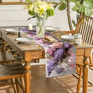 Pink purple floral pattern table flag fabric, suitable for various high-quality restaurant party decorations, can be used in kitchens, dining, coffee tables, weddings and other occasions. Available in 13X48 inch and 13X72 inch sizes