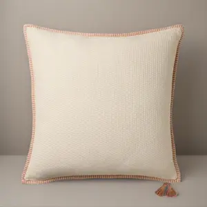Threshold Oversized Square Cotton Linen Tassel Throw Pillow Cream Beige with Soft Texture and Elegant Tassel Design for Home Decor