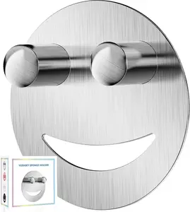 Yoshiky Stainless Steel Smiley Face Dish Sponge Holder, Silver Sink Caddy Organizer Storage with Suction Cup for Kitchen, Kitchen Sink Accessories Decor Scrubber Holder with Gift Box