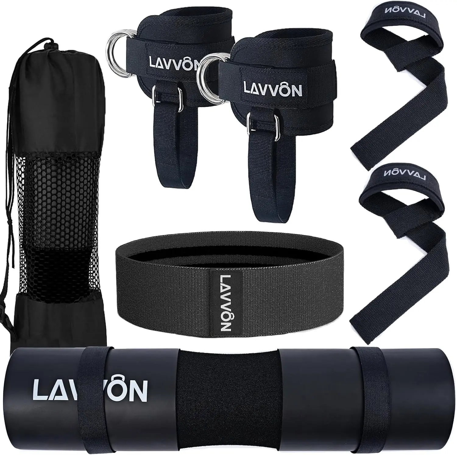 7Pcs-Barbell Pad Set for Hip Thrust -Squat Pad, Weight Lifting Bar Cushion | Bench Press Workout Foam Pad, Gym Accessories for Women with Bar Bad,with Gym Ankle Straps,Hip Resistance Bands,Lifting Strap
