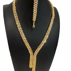 21k Gold Plated 3 Piece Jewelry Set - Includes Necklace Bracelet & Earrings - Elegant Gold Finish