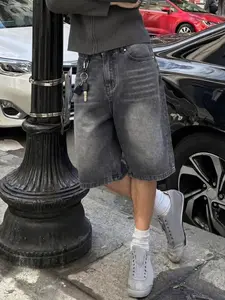 Men's Casual Loose Fit Denim Shorts, All Seasons Street Style, Plain Color, Pocket Design, Fashionable Straight Leg Jeans, Streetwear, Menswear