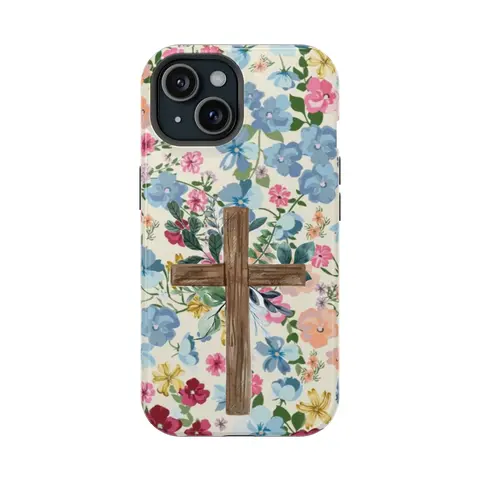 Blooming Faith Women's Preppy Glam Floral Cross Phone Case - Rustic Wood Cross, Pastel Mixed Color 1, Cute Phone Accessories, Minimalist, American Retro, Fashion Unisex, Flowers, Handheld Protector for iPhone 7-16 Series, 12 Pro & Samsung Galaxy S25