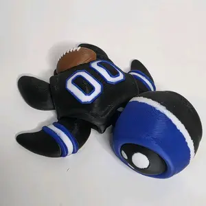 3D Printed Football Turtle Blue and Black with Brown Football and White Numbers