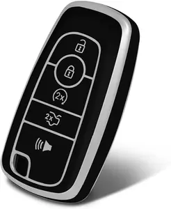 Silver Pattern Premium Soft TPU Key Fob Cover Case Compatible with Ford Bronco Mustang Fusion Raptor F150 F250 Edge Explorer Expedition Lincoln Corsair Nautilus(Sliver-Black)