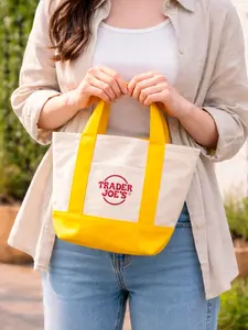 Trader Joe’s Mini Canvas Tote - Reusable Small Tote with Side Pockets Eco-Friendly Durable Compact Versatile 13x10.6x6.3 Inches